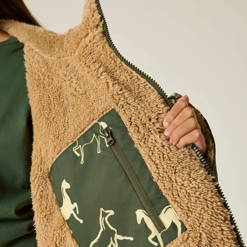 Regatta Kids Waterproof Changing Robe Dark Khaki Horses-4