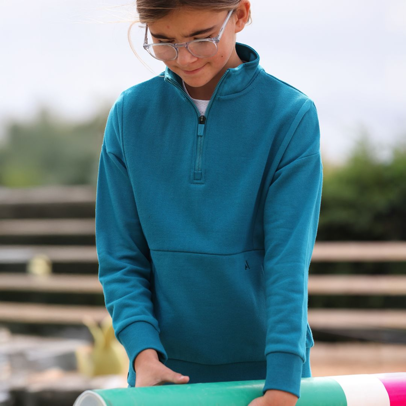 Aubrion Young Rider React Quarter Zip Sweater Kingfisher-4